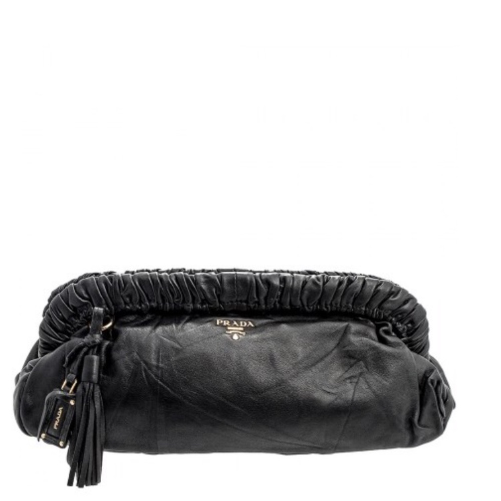 Prada Nappa Leather Pochette Clutch Black BP0123 Vintage
